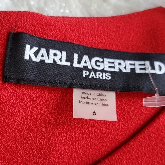 NWT Karl Lagerfeld Paris Womens Tie Sleeve Sheath Crepe Mini Red Dress Size 6 - Picture 6 of 8